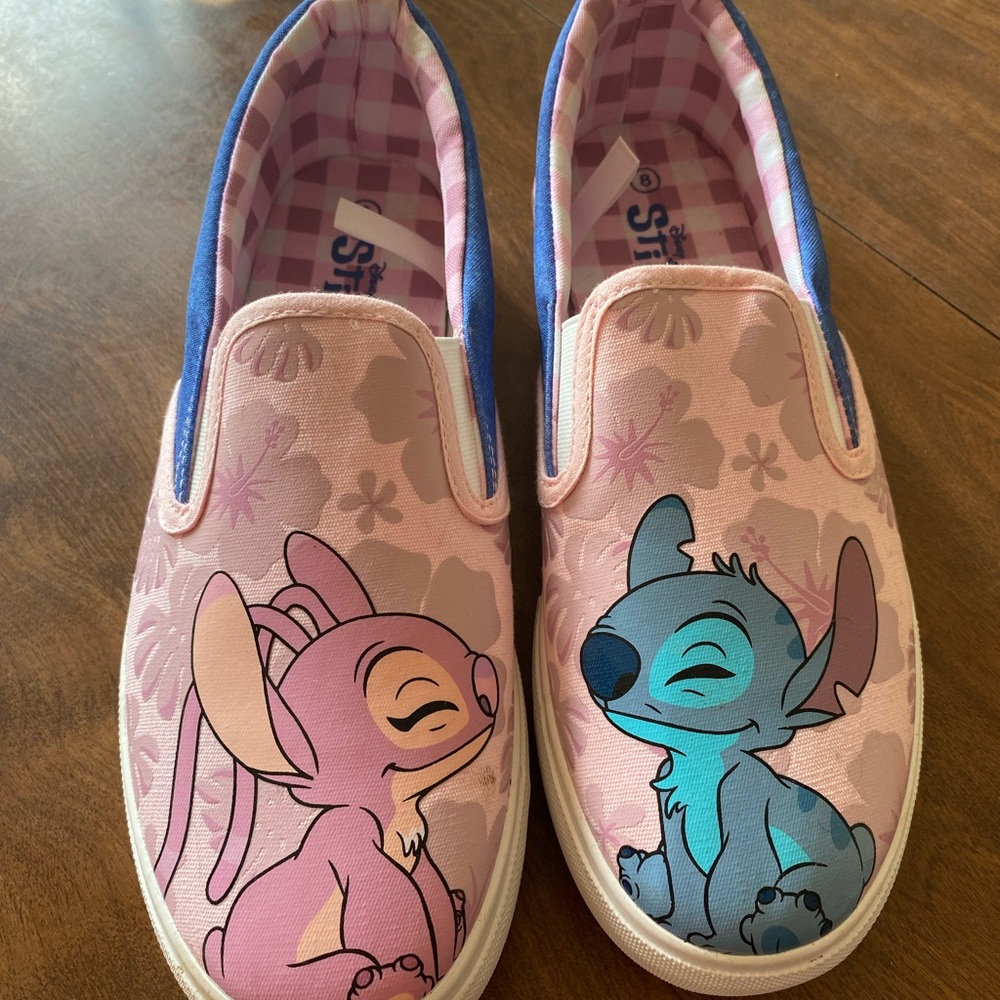 Stitch And Angel Slip-On Sneakers - Pink and Blue. Lilo and Stitch